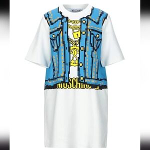 Moschino White and Blue Pixel Capsule T-Shirt Dress 2